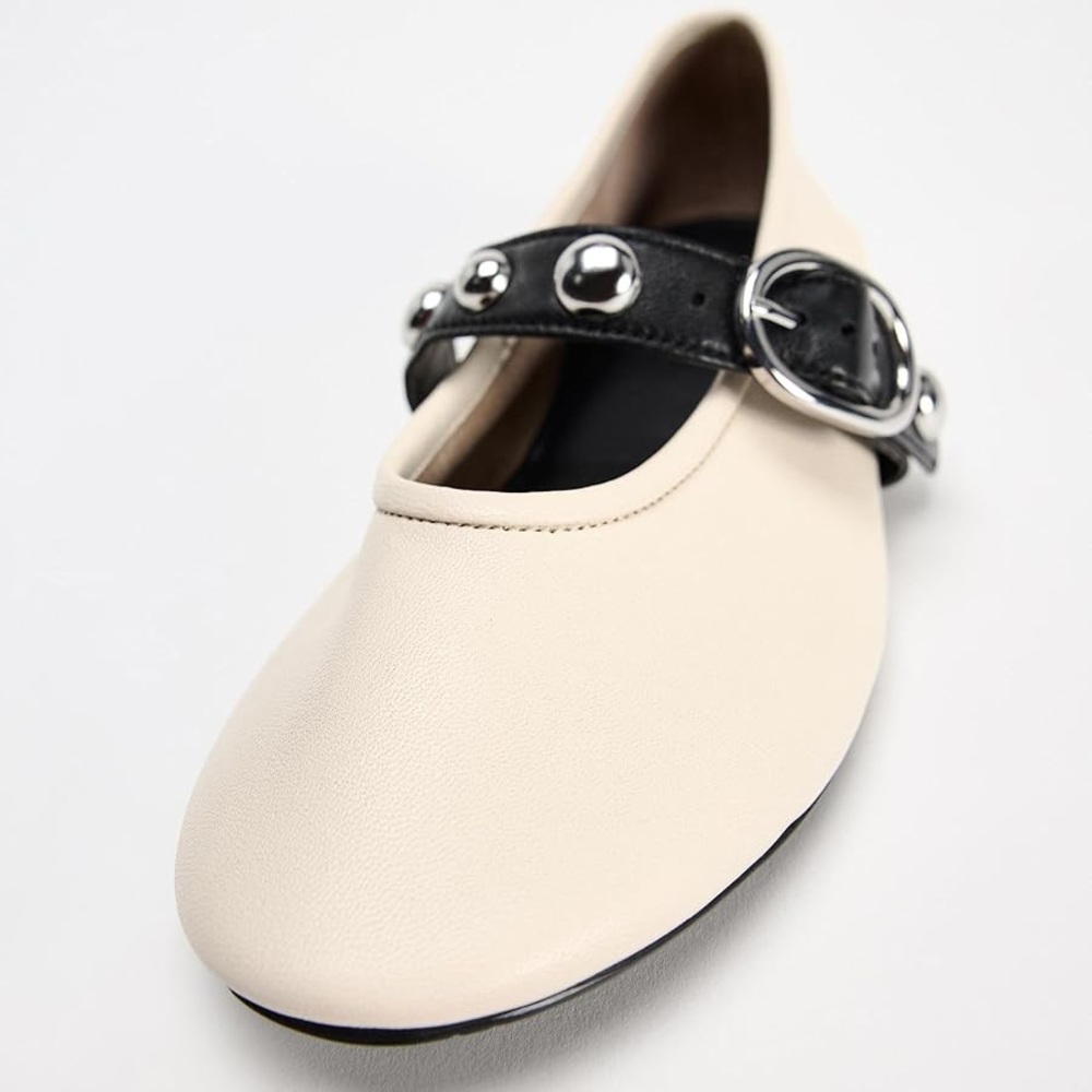 Women Shoes Ballet Flats Round Toe Slip On Leather Size 9 White soft - Picture 2 of 5